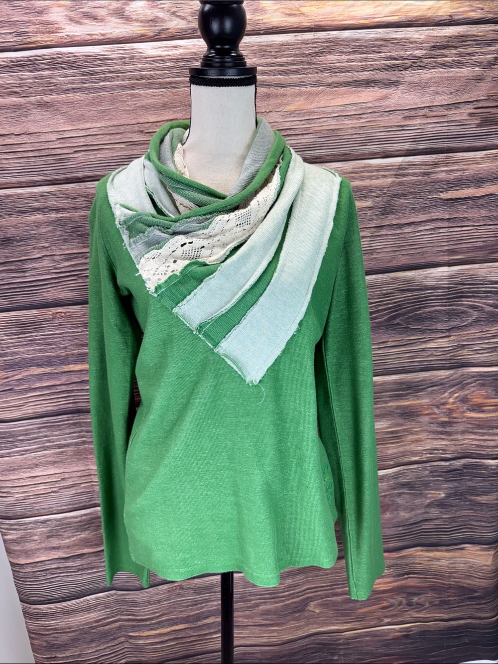 Desigual green cowl neck sweater top size large